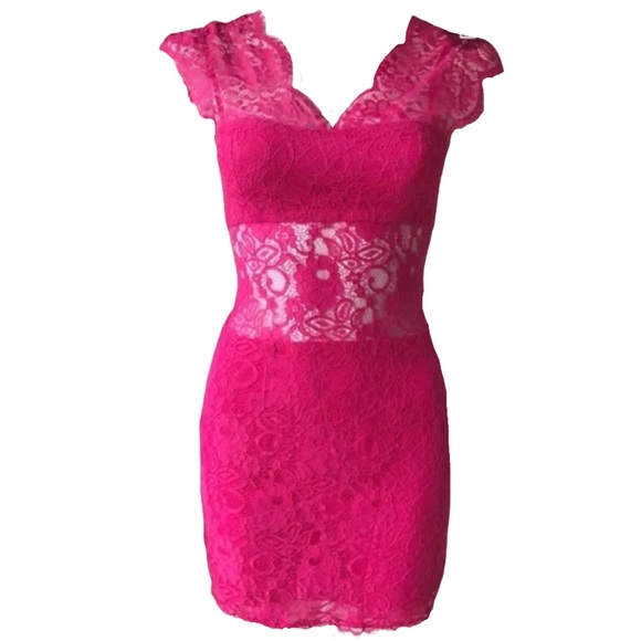 BCBGMaxAzria Dresses & Skirts - BCBG MAX AZRIA PINK BEGONIA SHEER LACE MINI DRESS WITH V NECKLINE WITH CUT OUTS